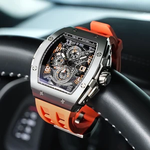 TSAR TB8211 BOMBA Men's Waterproof Japanese Movement Wrist Watch with Rubber Strap and Sapphire Glass for Business