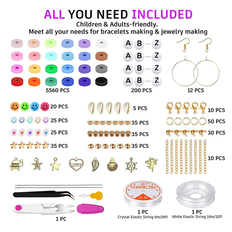 5500 Perles Plates pour Bracelet Coloré, Argile Polymère Kit