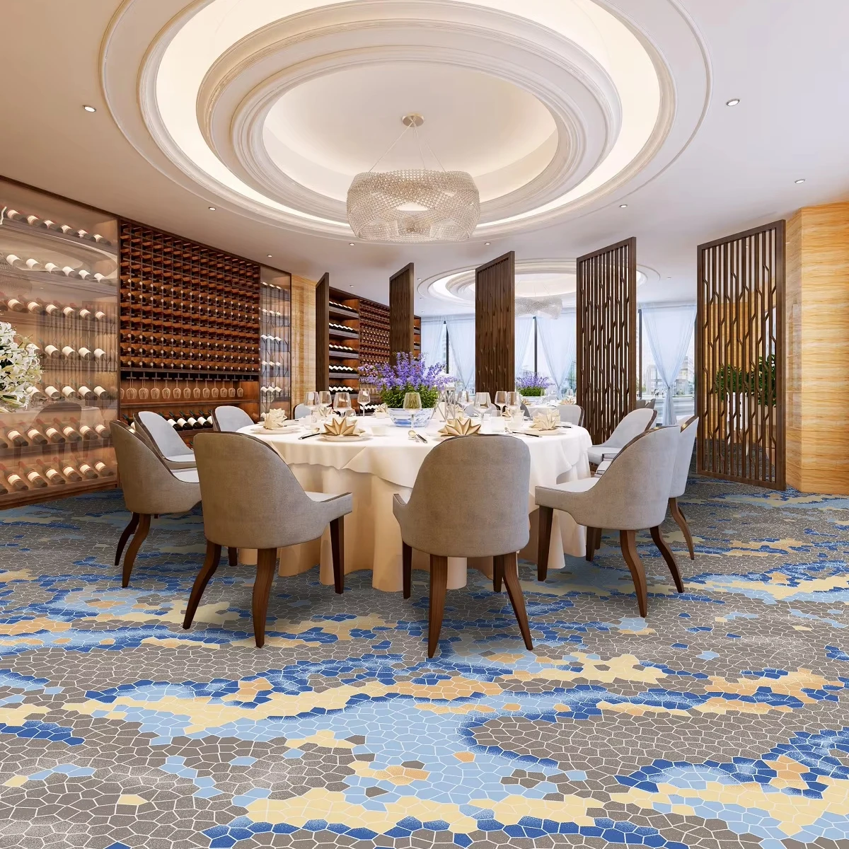 Custom Design Polyester Long Pile Stock Carpet Rolls Loop Cut Pile Printed Carpet Machine Made Durable Non Slip Hotel Karpet
