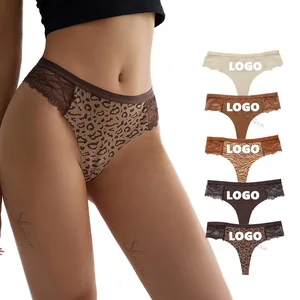 Hot Sale Sharicca Leopard Thong Tangas Para Mujer Sexy Women's Underwear Panties Hollow Out Lace Lingerie Women's Pantie