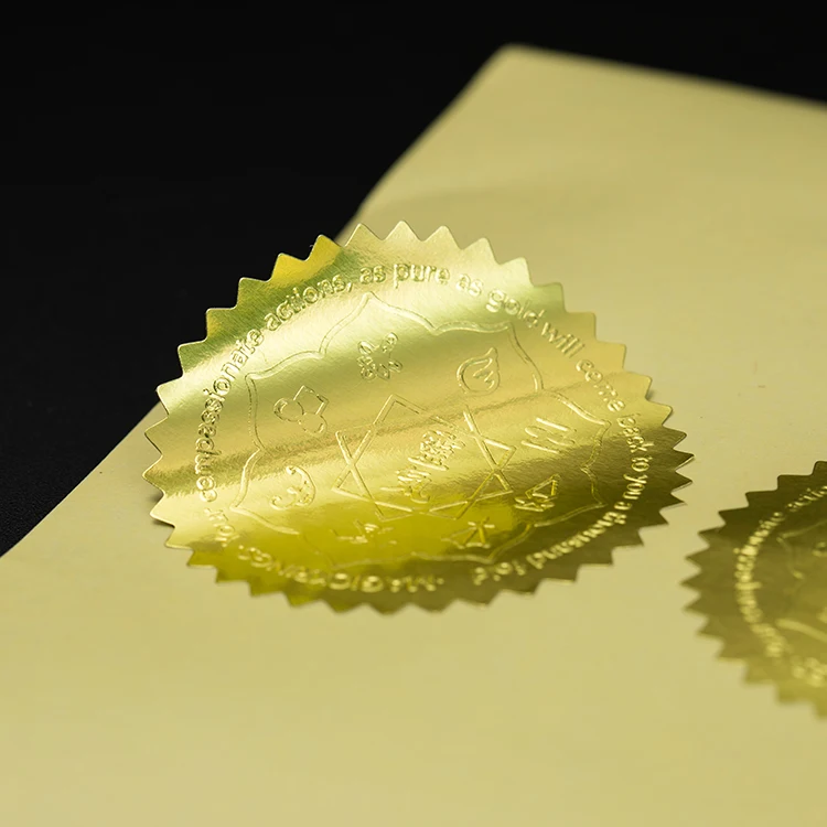 product customized design logo self adhesive stickers sheet seal embossed logo  round gold waterproof sticker label-7