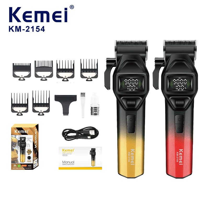 KEMEI Km-2154, tondeuse pour cheveux à deux couleurs, batterie 2600 mAh, vitesse réglable jusqu’à 9000 tr/min, tondeuse professionnelle pour salon avec éclairage LED, vente en gros, usine de Yiwu