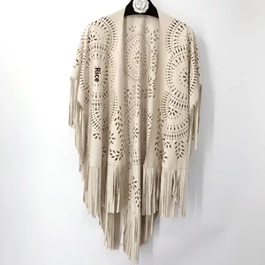 AELESEEN European and American Women's Brown Tassel Shawl Summer New Retro Simple Suede Material Wholesale Manufacturing