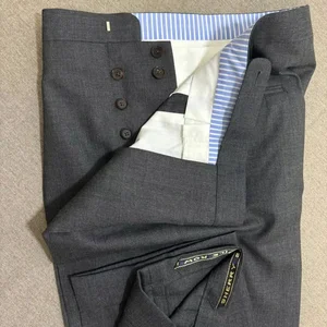 Men's Custom Made Classic Fit Wool Dress Pants Mid Waist Button Fly Straight Formal Wedding & Office Business Groom Trousers