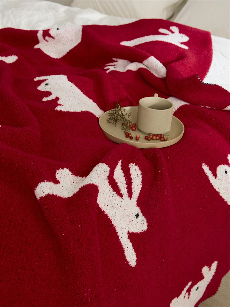 Accept Custom Design   Rabbit Jacquard  Microfiber Knitted Throw Blanket  For  Home Decoration and  Children Gift  LMT supplier