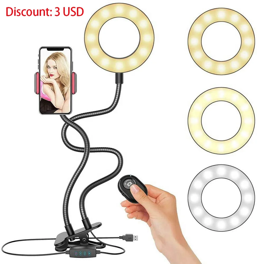 2020 Newst LED Selfie Ring Light with Mobile Phone Clip Holder Lazy Bracket Desk with USB Power to Taking Photos