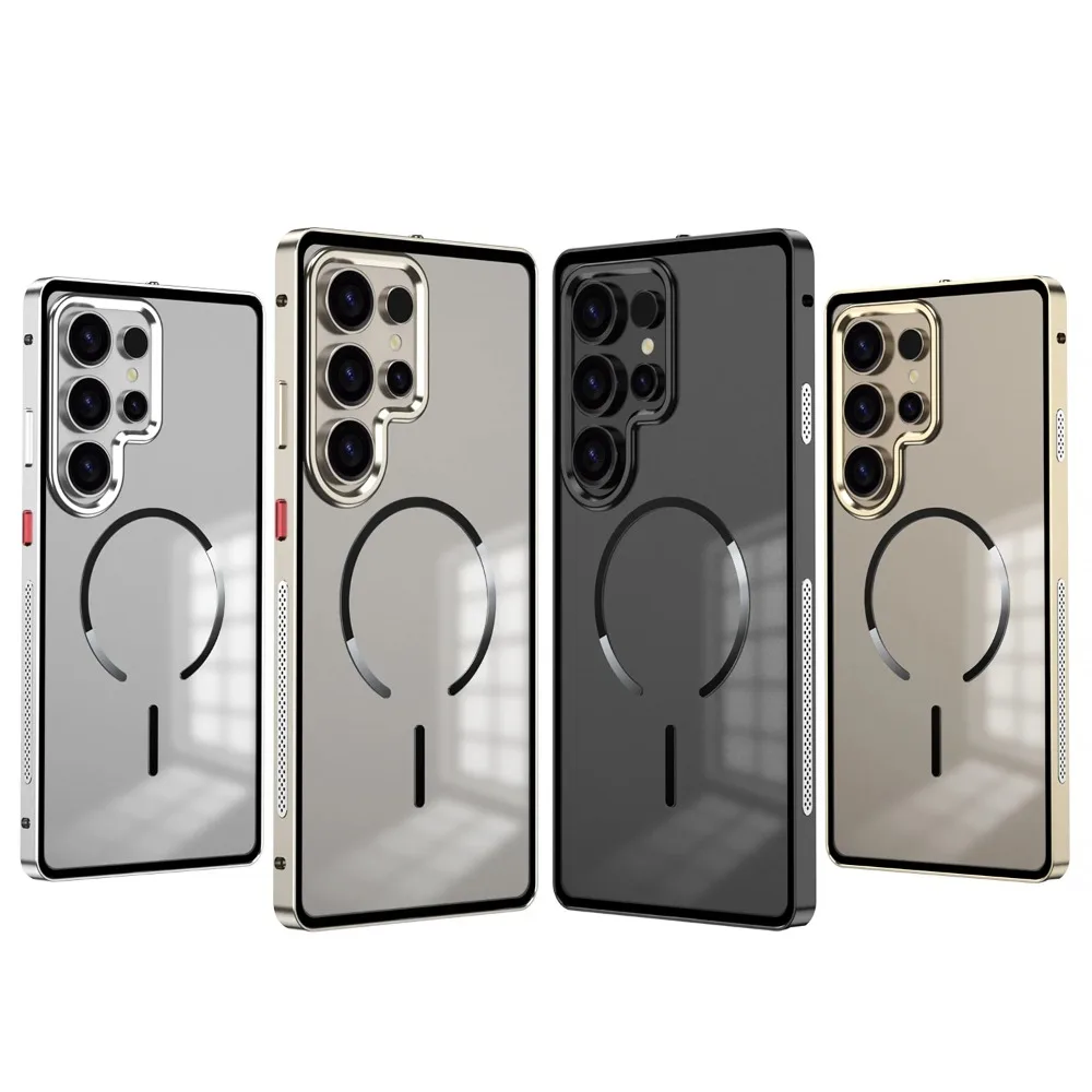 Metal Border Frosted PC Backplate Phone Case, For Samsung Galaxy S25 S24 S23 Ultra S25 S24 Plus Magnetic Protection Cases