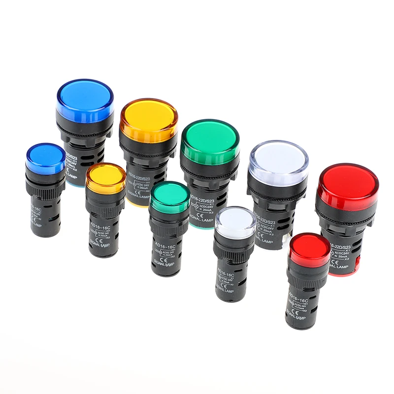 5 Stück LED Signalleuchten 22 Mm – Rot, Gelb, Grün, Blau, Weiß, AC/DC 24V, Für Schaltschrank
