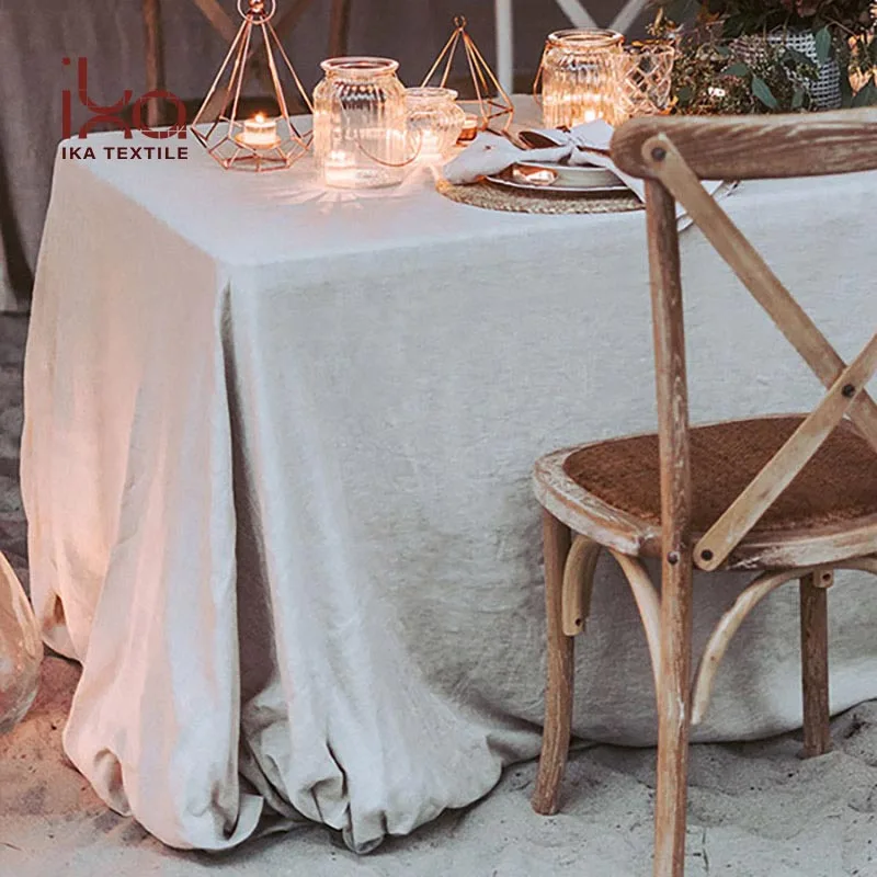 High Quality 100% French Flax Linen Table Cloth Big Size Pure White Ready to Ship Wholesale for Wedding Events Woven Technique