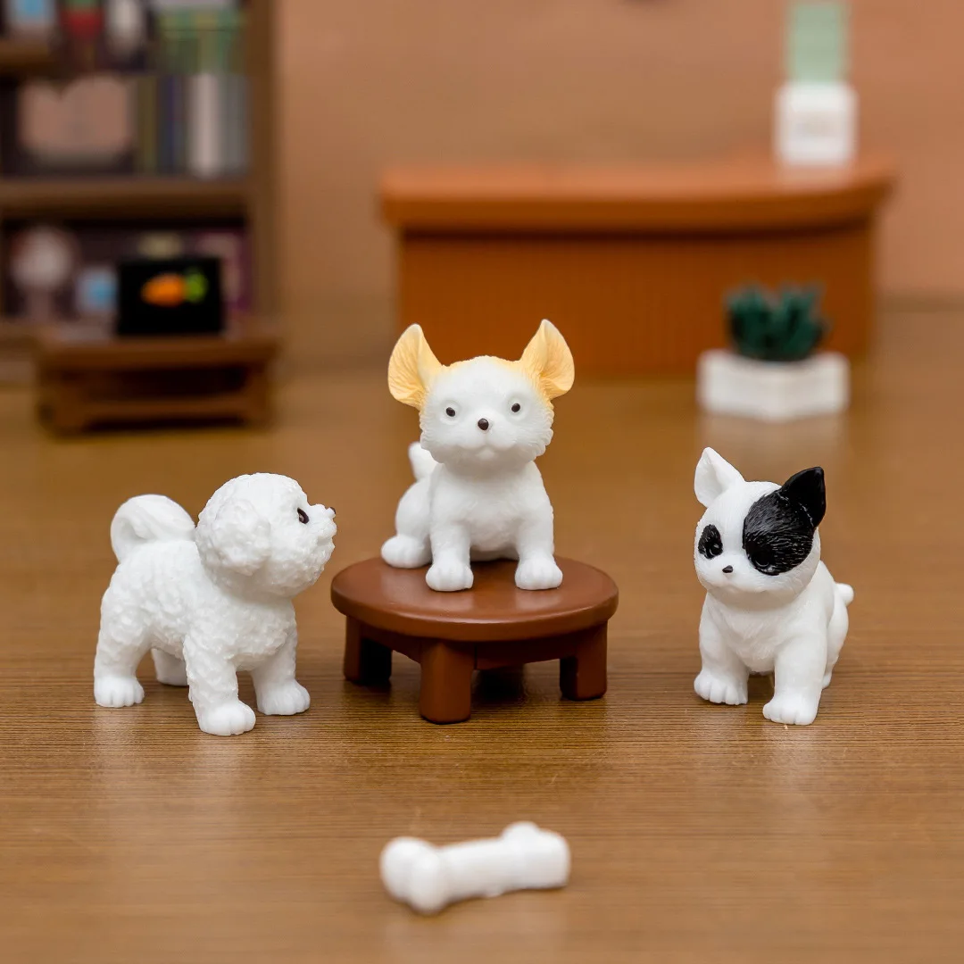 Mini Animal Figurines Home Ornaments Miniature Cute Simulation Pet Puppy  Resin Craft Dog Statue for Car Home Decoration Gifts