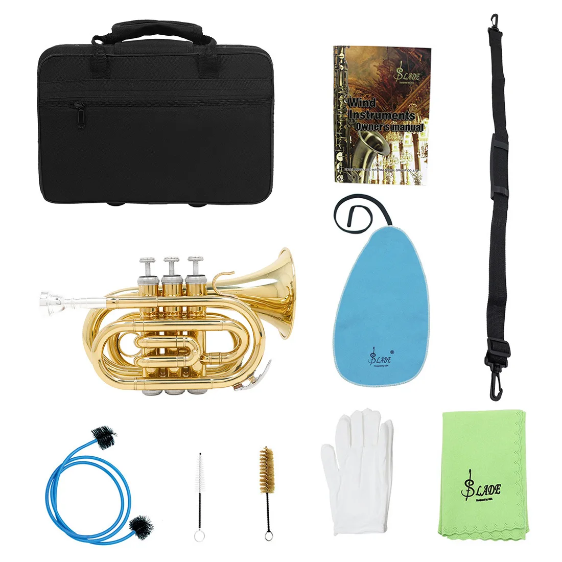 Ashthorpe Bb Pocket Trumpet Set - Brass With Case, Mouthpiece, For Beginners