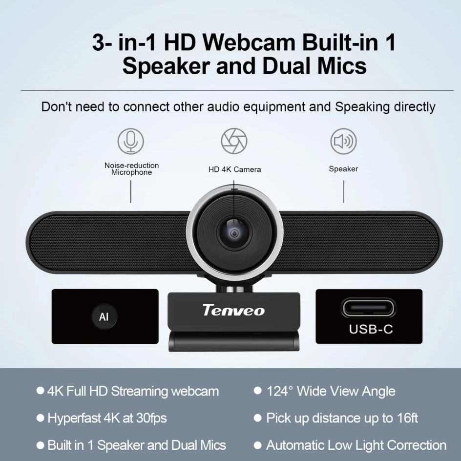 2024 Best Selling All in One 4k Auto Framing USB Webcam Conference Camera
