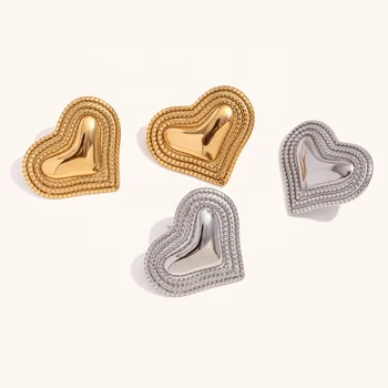 Dingran Mother's Day Gift 18k Gold Plated Heart Stud Earrings Fashion Women Stainless Steel Jewelry