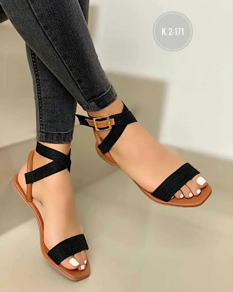Summer new big size one word buckle flat casual sandals woman