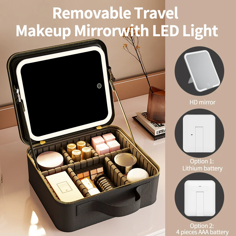 Cosmetic Portable Travel Storage Box With Led Rechargeable Vanity Bags