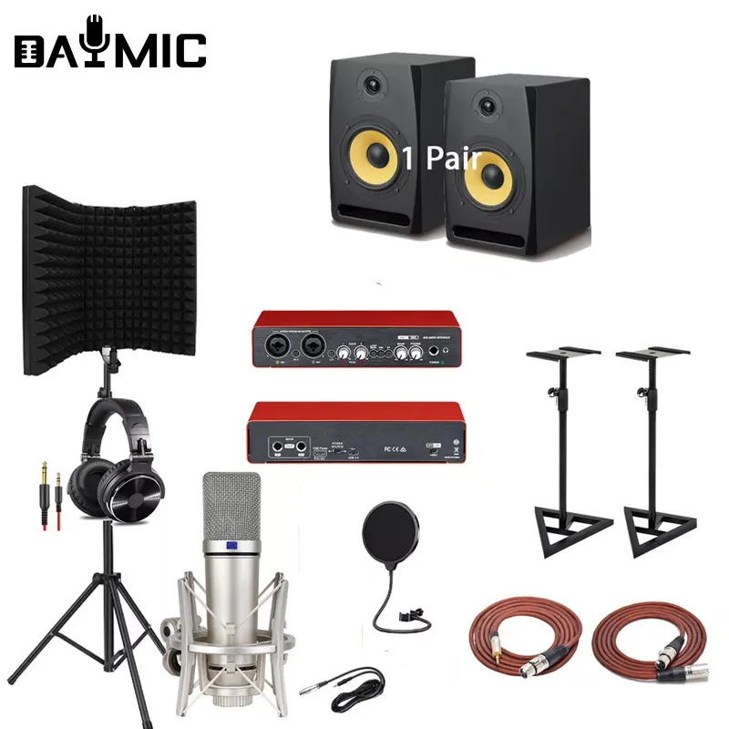 Professional Studio record Monitors speaker Microphone Headphones sound card home club Broadcast Recording Equipment Kit