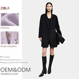 Women's Casual Winter Double-Sided Wool Coat Breathable Outerwear in Various Colors Long Length for Office Lady