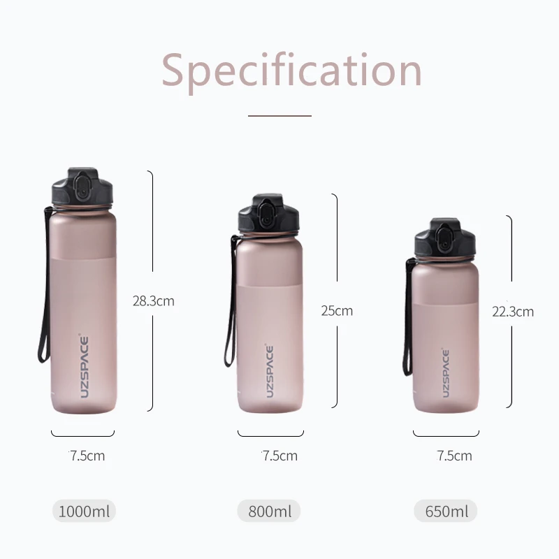 UZSPACE 800ml and 1000ml BPA Free Leak Proof Lock Lid Tritan Drinking Bottle Frosted Plastic Water Bottle with Straw