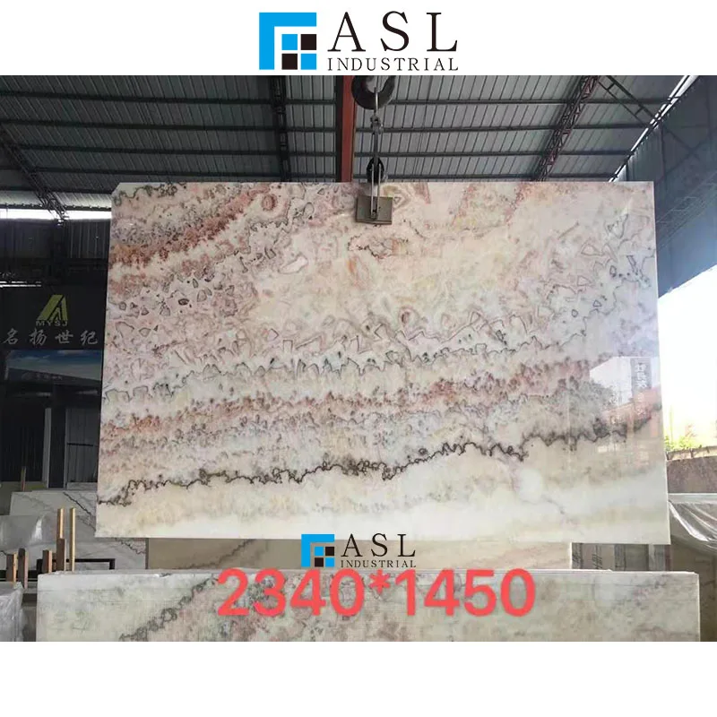 Natural beige brown veins Chinese onyx stone slab wooden jade bookmatch marble slab