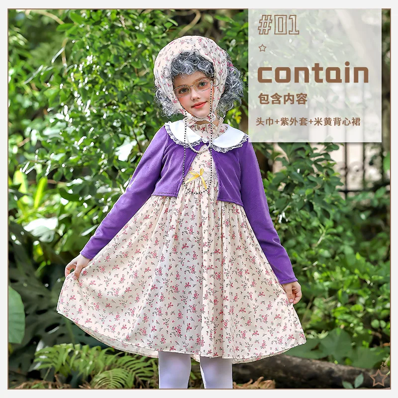 Wholesale Kids Halloween Party Wig 100 Days of School Cosplay Set for Girls Old  Lady Dress up Old Lady Costume Set| Alibaba.com