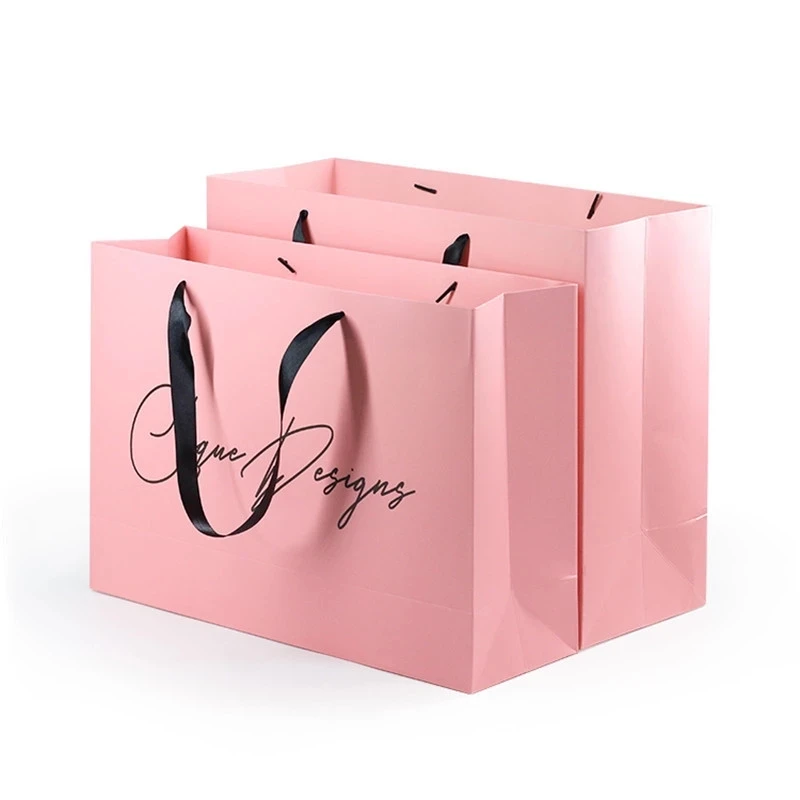 Personalised Luxury Brand Boutique Gift Packaging Customised Small Size  Pink Jewellery Paper Bag With Logo