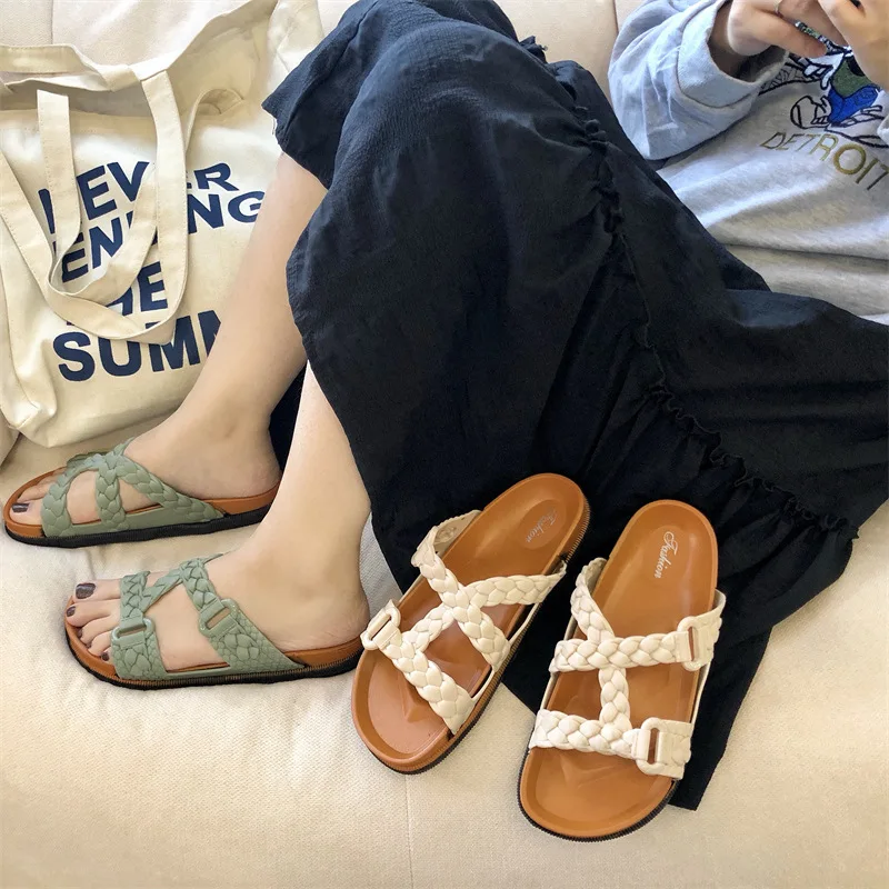 2022 New Style Sandals Hand Weave Pu Leather Buckle Double Strap Eva Sole  Cork Slipper Women Flat Sandals - Buy Cork Sandals For Women,Flat Sandals, Cork Slipper Product on Alibaba.com