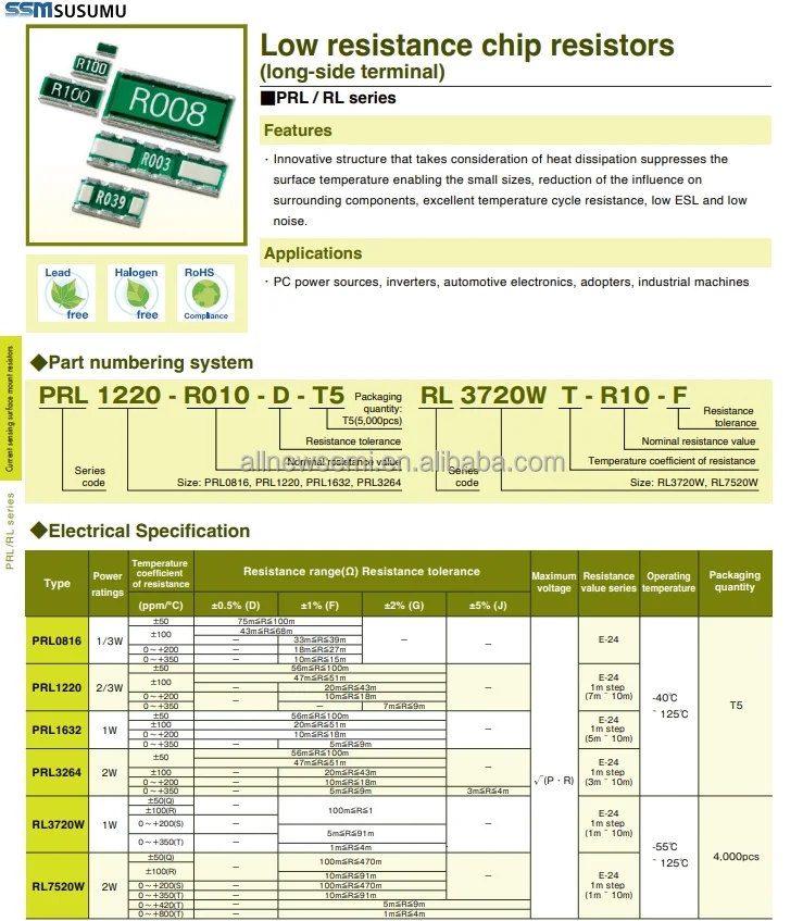 Hot sale Original PRL0816-R010-F-T1 Fixed Resistor Thin Film 0.333W 0.01ohm 1% +/-Tol 0603 Thin Film Resistors