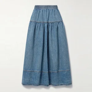 Clothing Manufacturer Custom Spring Autumn Blue High Waist Stretch Elegant Casual Women Long Denim Skirt