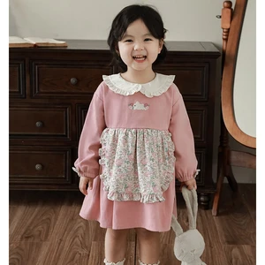 2023 Autumn New Arrival Pink Overcoat Beige Vest Child Animal Jacket Baby Girls Dresses Cotton Shorts Wholesale Kids Girls Set