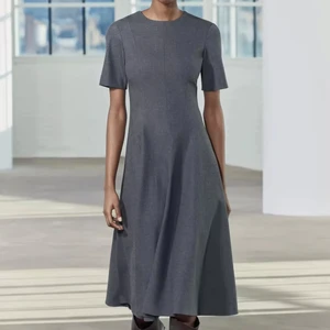 Manufacturer Custom Made Elegant European American Style Women Short Sleeve Round Neck Flared Maxi Dress