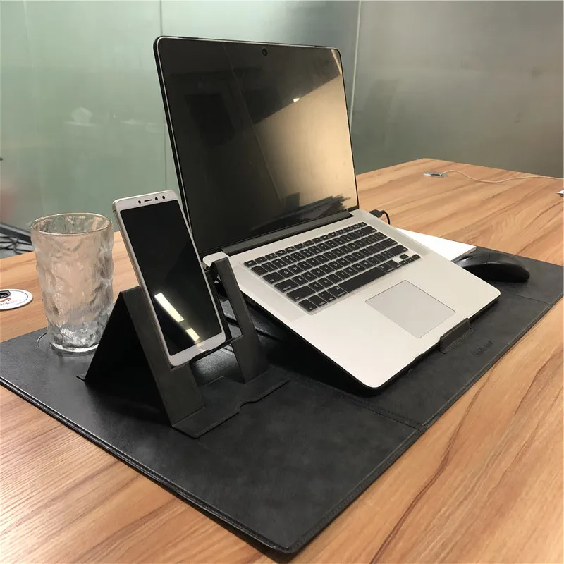 Washable Table Mats with File Folder Stable Adjustable Laptop Phone Holder Stand Bracket Gaming Leather Desk Pad