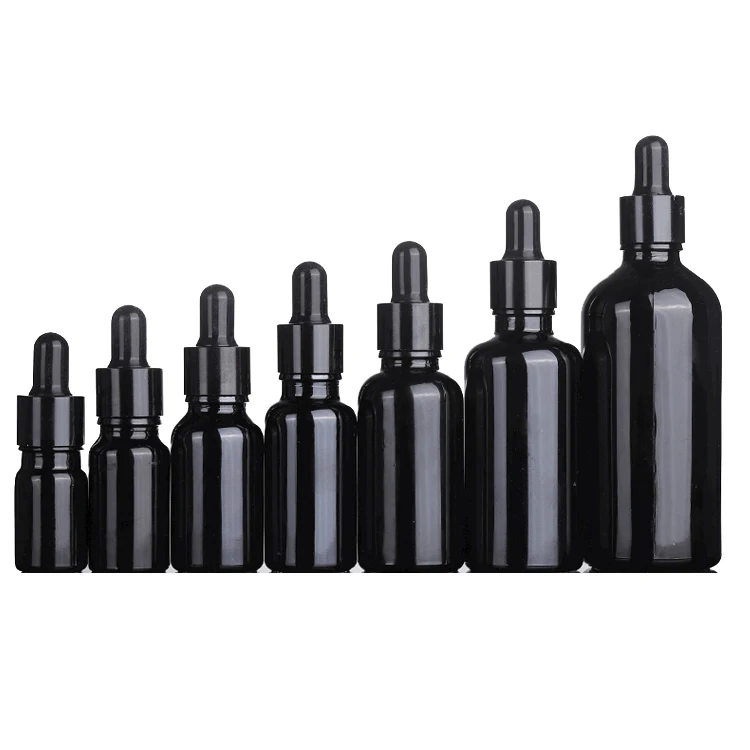 10ml 15ml 20ml 30ml 50ml 100ml Round Shoulders Black Luxury  Glass Screw Cap Essential Oil Bottle  Black Dropper Glass Bottle