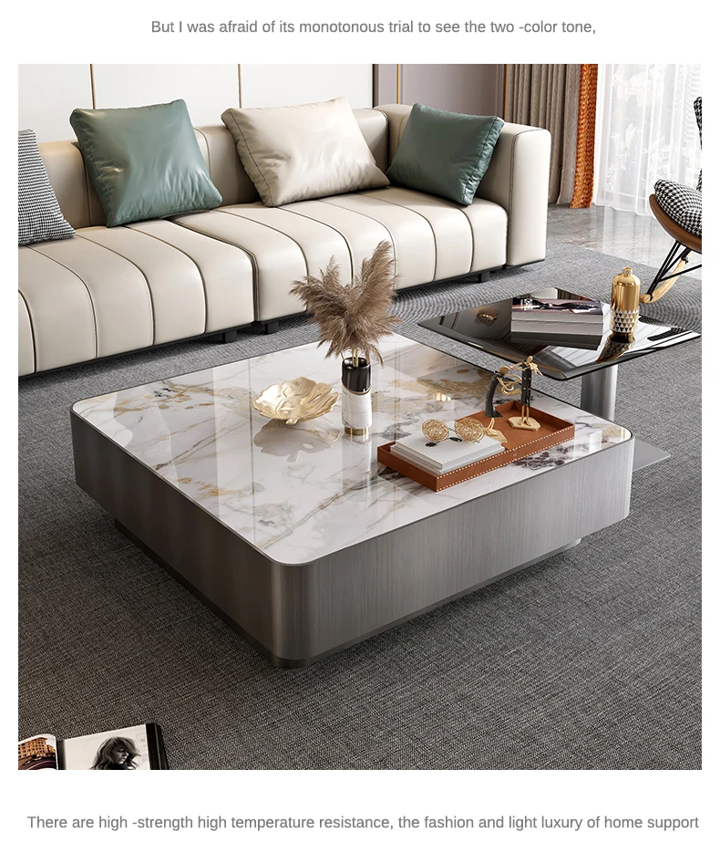 Italian Minimalism Square Coffee Table Modern Living Room Marble ...