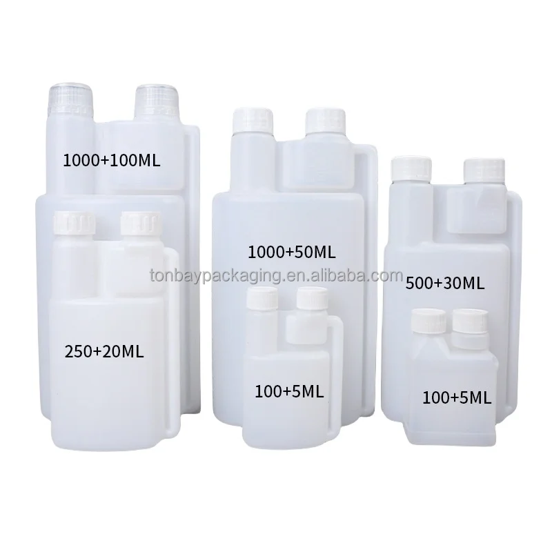 1000ml+100ml Plastic Twin Neck Bottle Dispenser Double Dual Chamber Measuring Dosing Bottle With