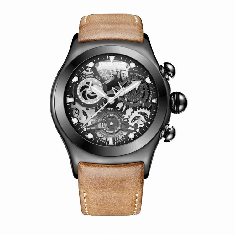 REEF TIGER RGA792 Chronograph Sport Watches for Men Skeleton Dial with Date  Three Counters Luminous Rose Gold Unique Watches| Alibaba.com