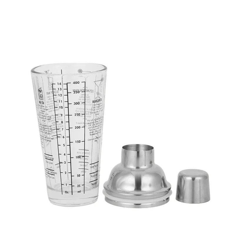 New Style High Quality Customizable 400ML Bar Tools Stainless Steel Top Glass Shaker