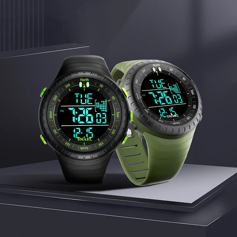 SMAEL Orologio digitale da uomo 1237 con design elegante, funzioni multifunzionali e cronometraggio affidabile, rimani in pista con stile (verde militare), Verde militare, Moderno
