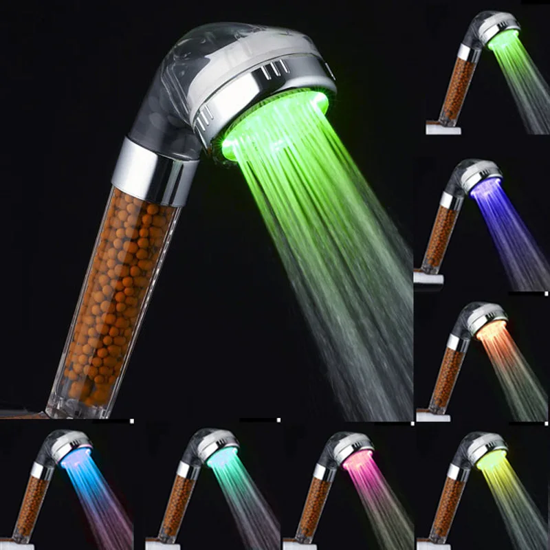 High Pressure Led Mineral Filter Hand Shower Head Rainfall Water Saving Clear Spa Ionic Bathroom
