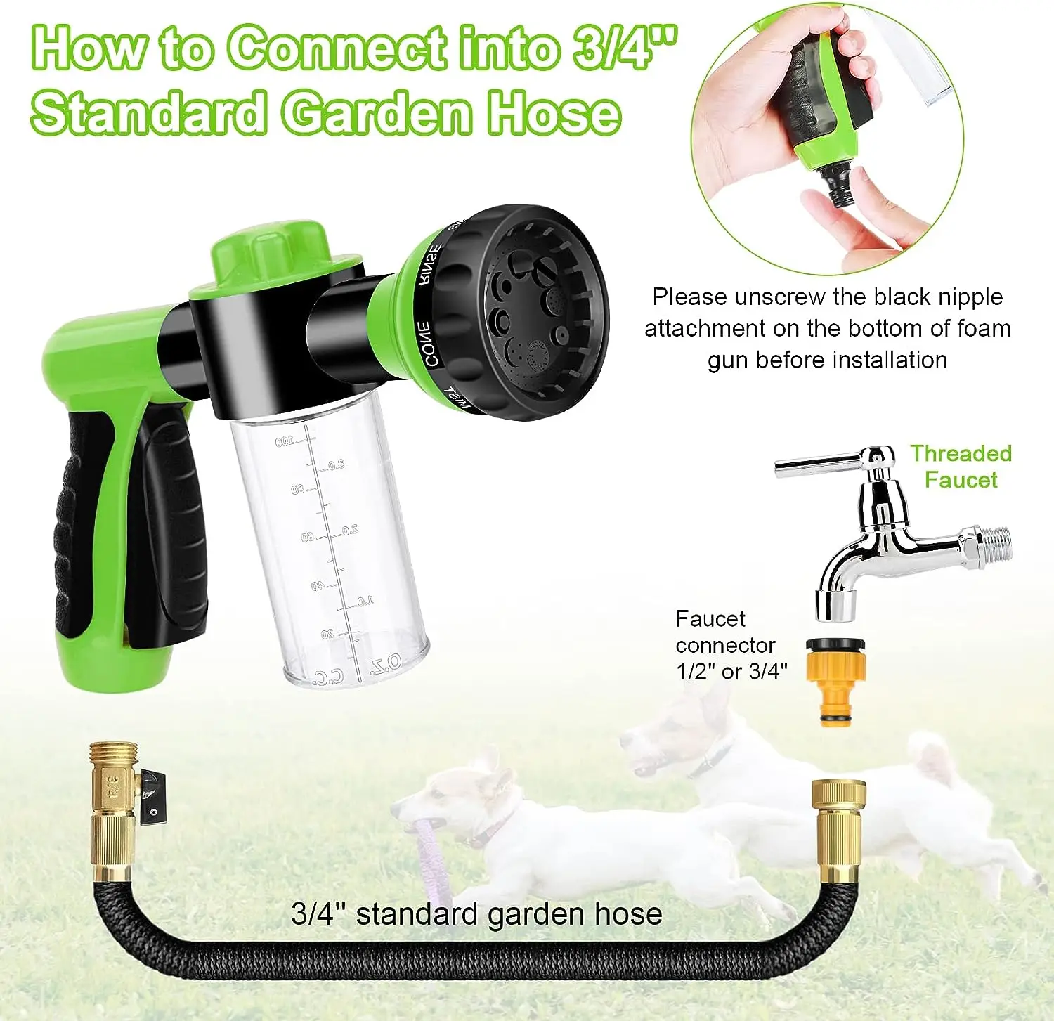 Pup Jet Dog Wash Hose Nozzle Foam Sprayer With Dog Wash Hose Attachment
