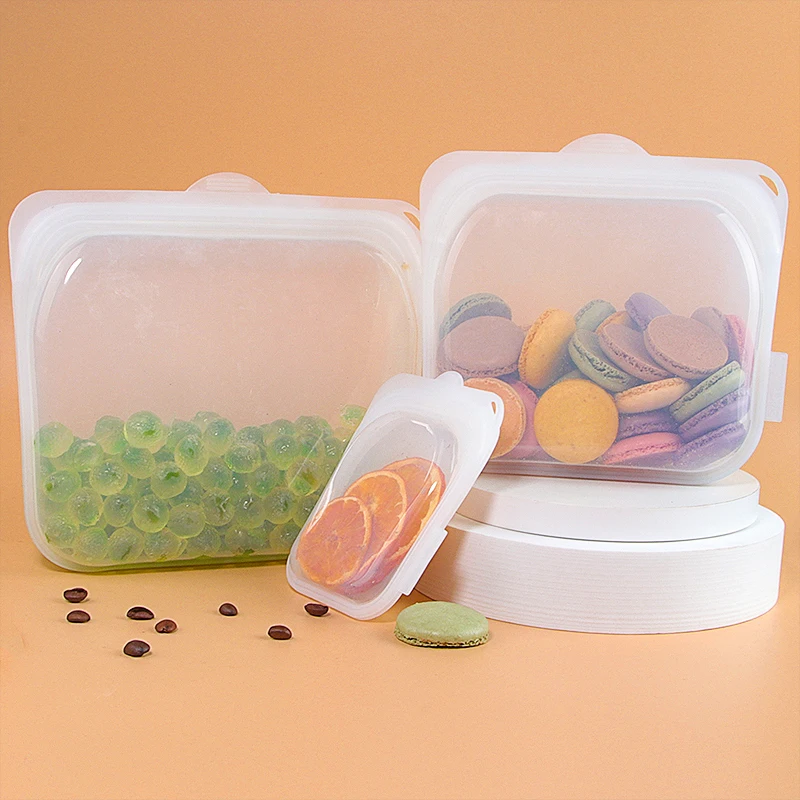 Eco Friendly Reusable Stand up Pouch Fridge Freezer Safe Keep Fresh Zip  Lock Bag Silicone Food Storage Bags for Snack
