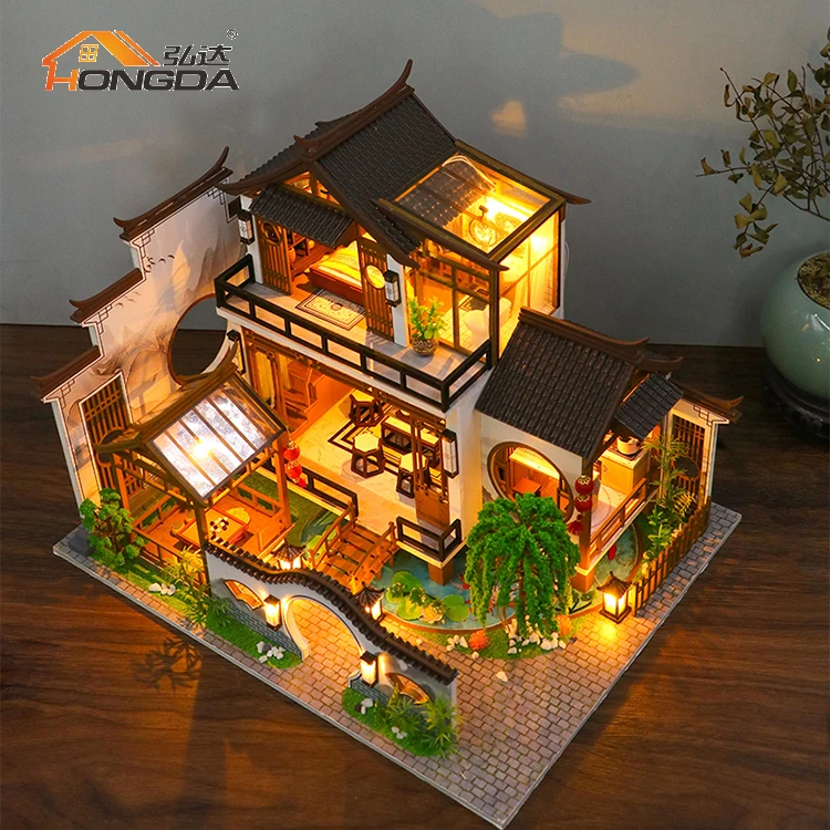 Hongda 2023 Chinese Style PC2314 Poetic Charm Theme Wooden Dollhouse Diy Miniature Dollhouse Kit