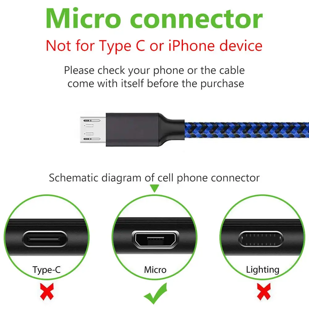 
 Кабель micro usb XANUAN в нейлоновой оплетке, 3 фута, для быстрой передачи данных и зарядки, USB-кабель Micro B для телефонов на Android, Samsung, HTC, Nokia, Sony  