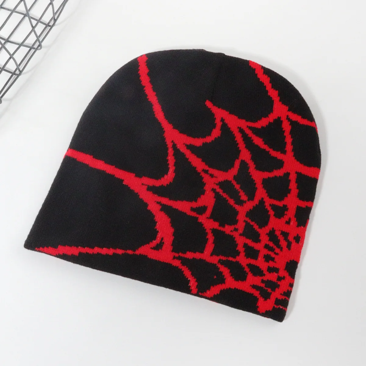 Custom Logo Jacquard Spider Web Beanie Winter Hats for Men