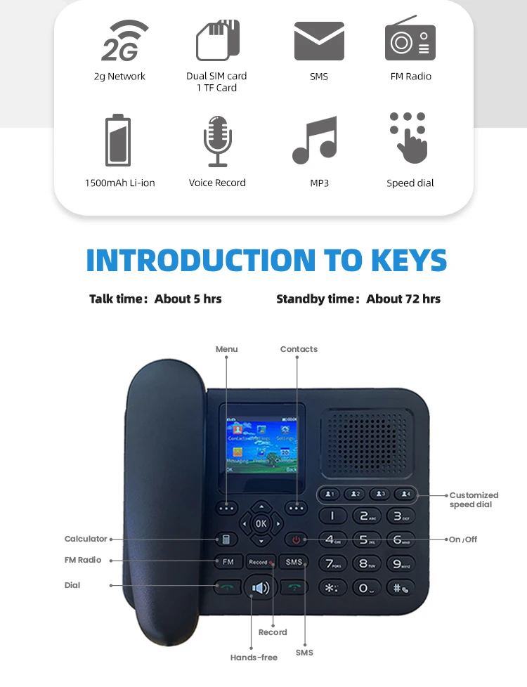 Home and Office 2G GSM Wireless Smart Desktop Phone FM Radio