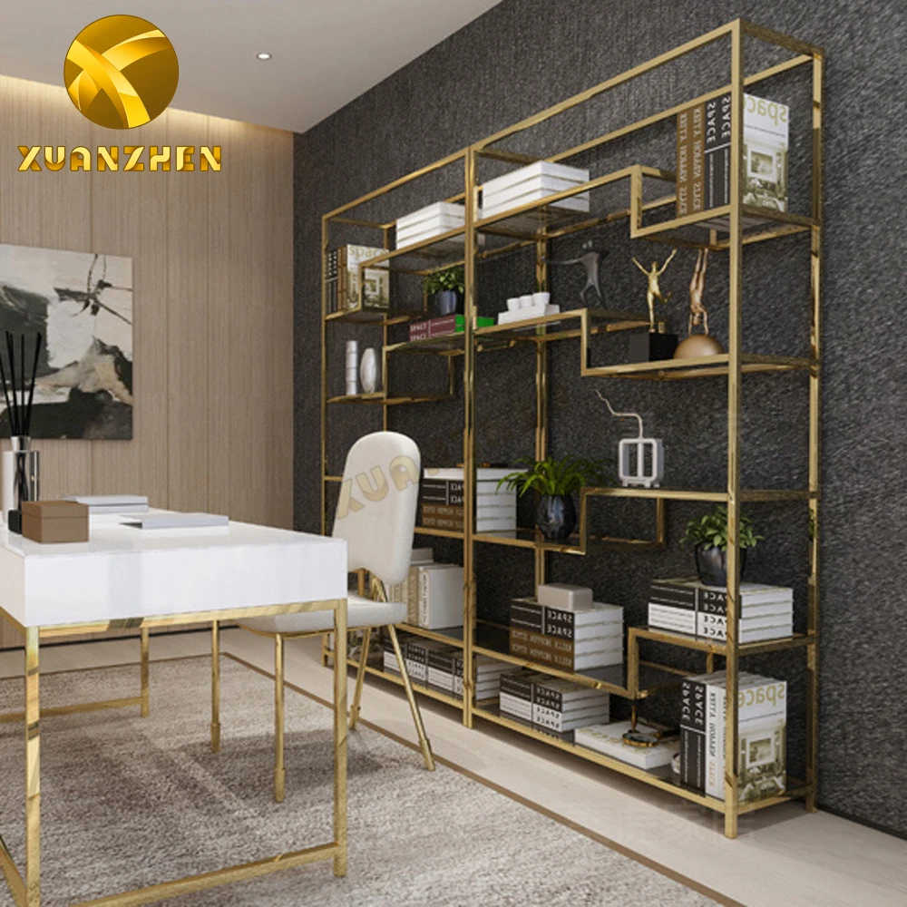 Роскошная мебель Современный Высококачественный декор из нержавеющей стали шкаф книжные шкафы книжная полка для свадьбы