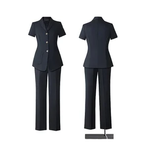 Women's Professional Summer Suit Dress Short-Sleeved Button Decoration For Work Jewelry Store Hotel Front Desk Manager Attire