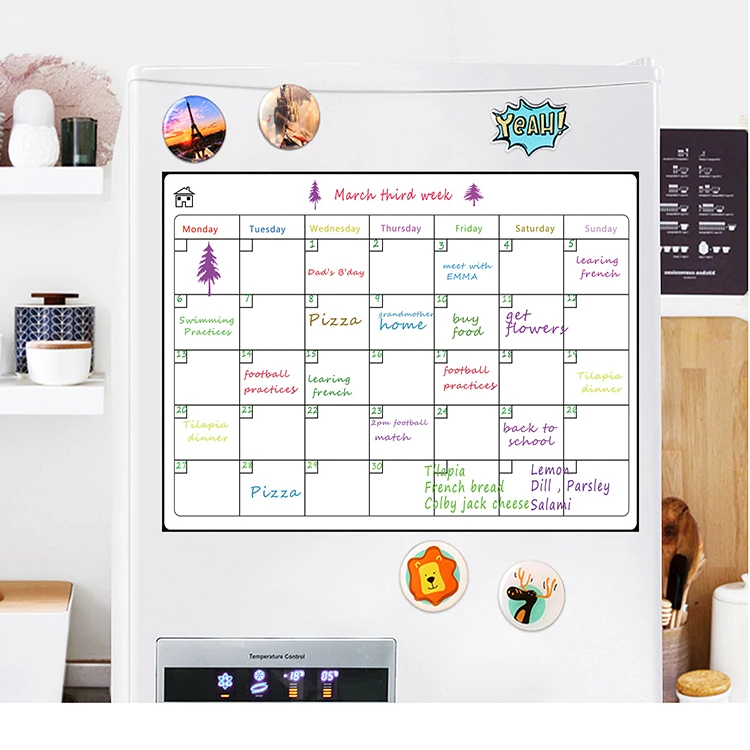 Weekly Meal Planner Magnetic Magnetic Weekly Calendar for Fridge,12×8” Magnetic Fridge Calendar Refrigerator Calendar Double-Sided Menu Planner for Fridge/Locker 4 Markers Menu List Grocery List 