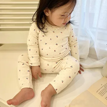 Infant Toddler cotton printed stretch homewear suit newborn wear cute lace suit comfortable