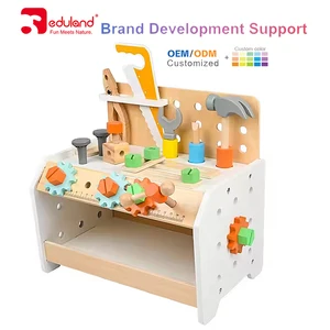 Hot Selling Educational Pretend Playing Kid Wooden Tool Workbench Set Handmade Baby Tools Table Toys