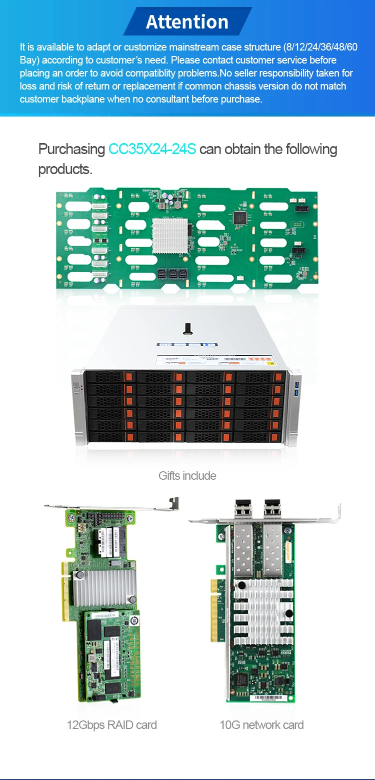 4U 24-bay Rackmount Chassis with Expander Backplane CC35X24-24S